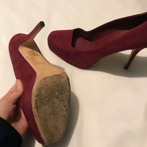 Gucci Scamosciato Tibet Burgundy Suede Platform Heels - Picture 10 of 12